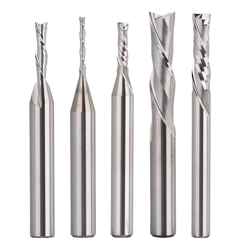 DSBC05, 1/4" Shank, 2-Flute Milling Carving Bit Set, Down Cut & Compression Cut, Tungsten Carbide End Mills CNC Router Bits, For Tool for Aluminum, Metal, Plastic, MDF & Wood, 5pcs