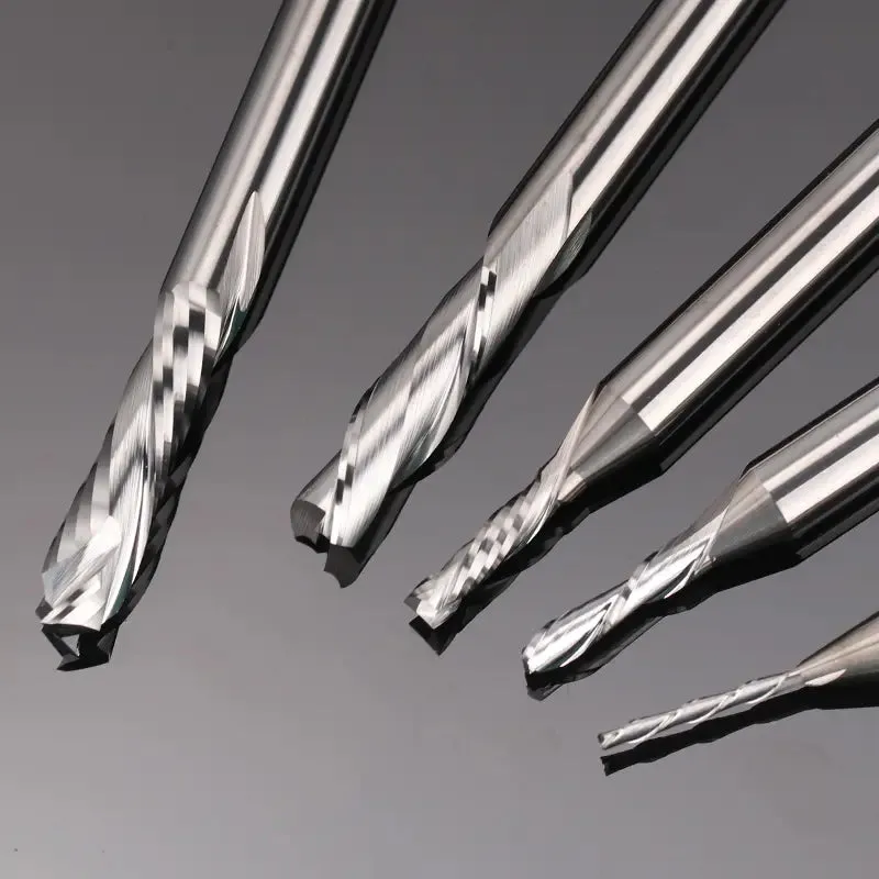 DSBC05, 1/4" Shank, 2-Flute Milling Carving Bit Set, Down Cut & Compression Cut, Tungsten Carbide End Mills CNC Router Bits, For Tool for Aluminum, Metal, Plastic, MDF & Wood, 5pcs