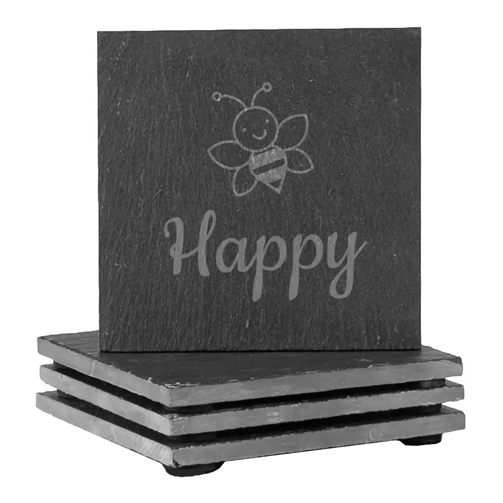 Engravable Slate - 4 x Coasters - Natural Edge - 10cm - SQUARE