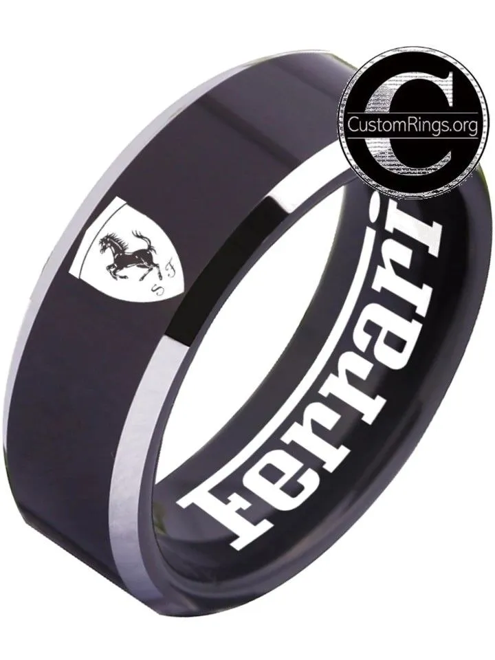 Ferrari Ring Ferrari Logo Ring Black and Silver Wedding Band #ferrari #spider