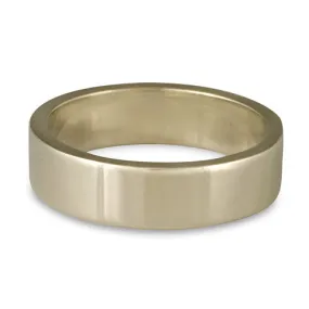 Flat Comfort Fit Wedding Ring, 18K White Gold 6mm Wide by 2mm Thick