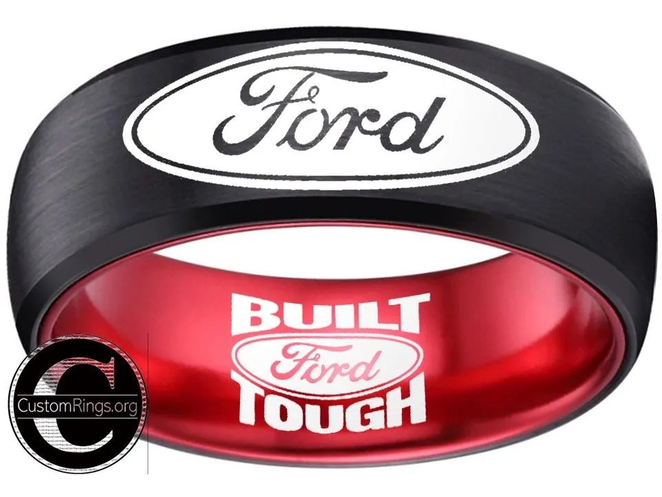 Ford Ring Ford Wedding Band 8mm Tungsten Black and Red Ring Sizes 6 - 13