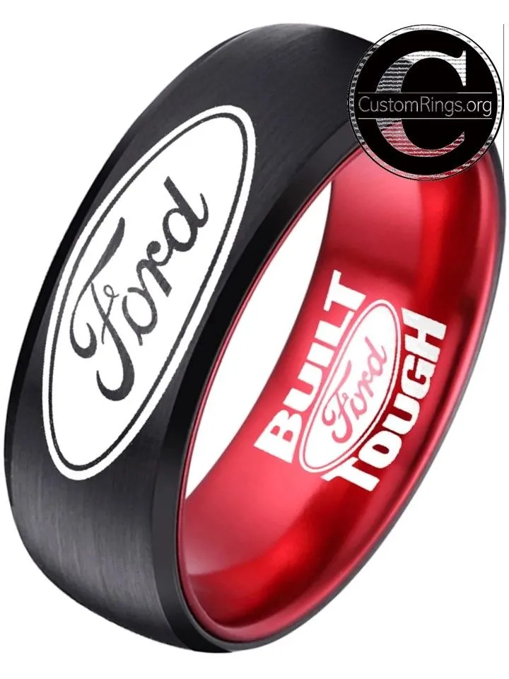 Ford Ring Ford Wedding Band 8mm Tungsten Black and Red Ring Sizes 6 - 13