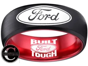 Ford Ring Ford Wedding Band 8mm Tungsten Black and Red Ring Sizes 6 - 13