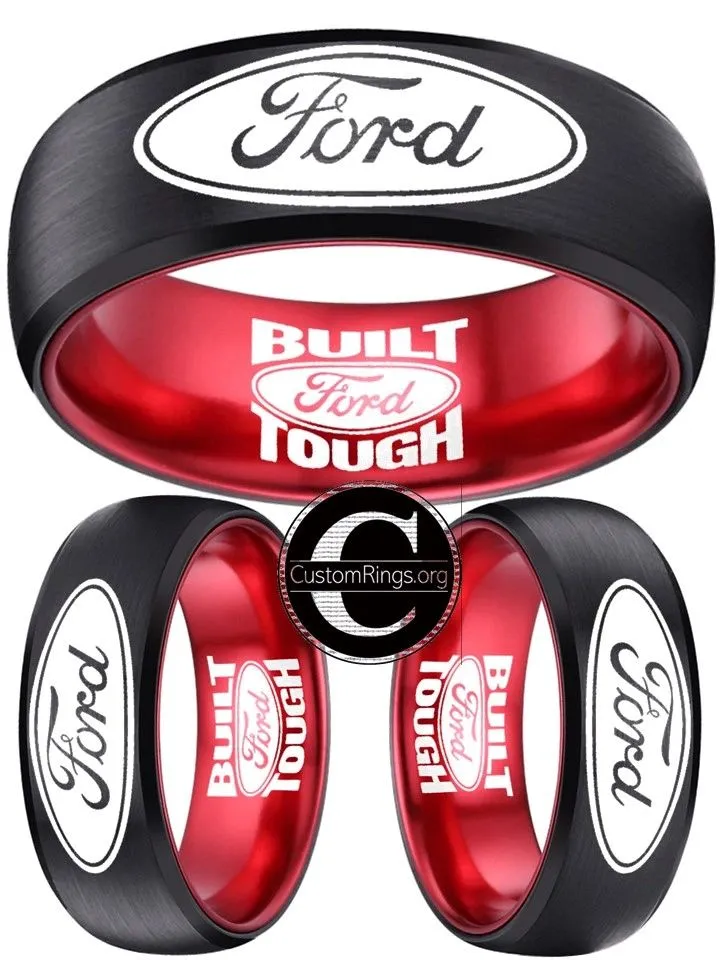 Ford Ring Ford Wedding Band 8mm Tungsten Black and Red Ring Sizes 6 - 13