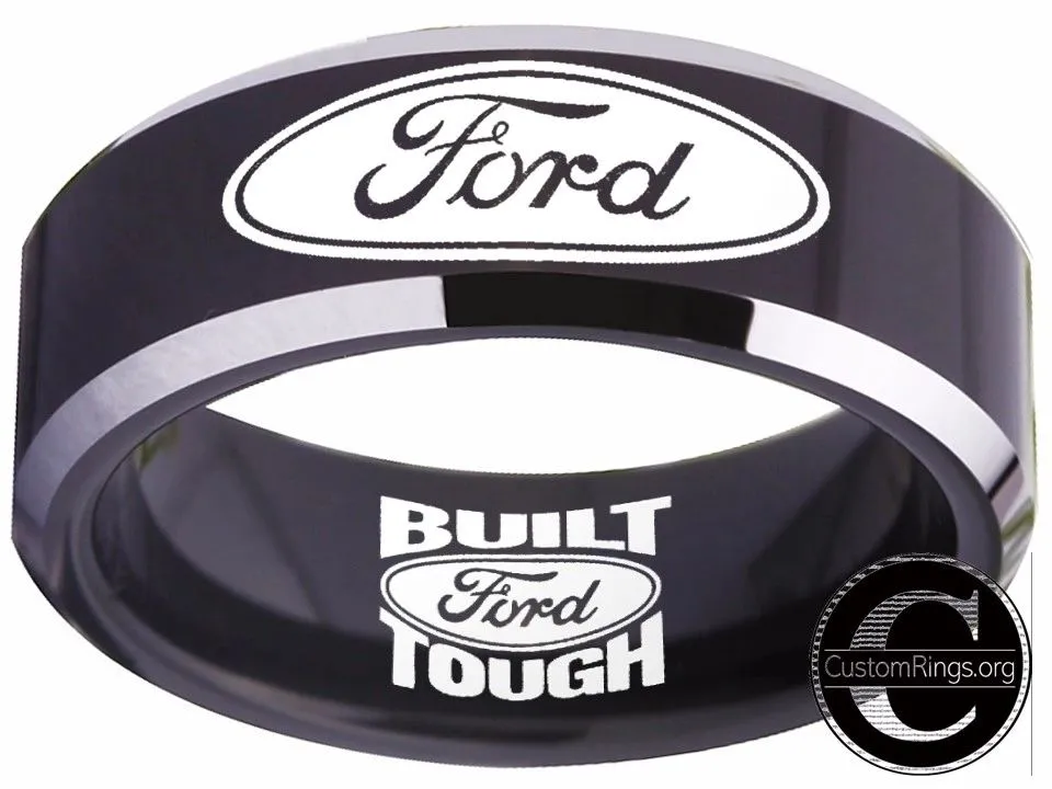 Ford Ring Ford Wedding Band 8mm Tungsten Black and Silver Ring Sizes 4 - 17