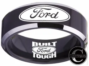 Ford Ring Ford Wedding Band 8mm Tungsten Black and Silver Ring Sizes 4 - 17