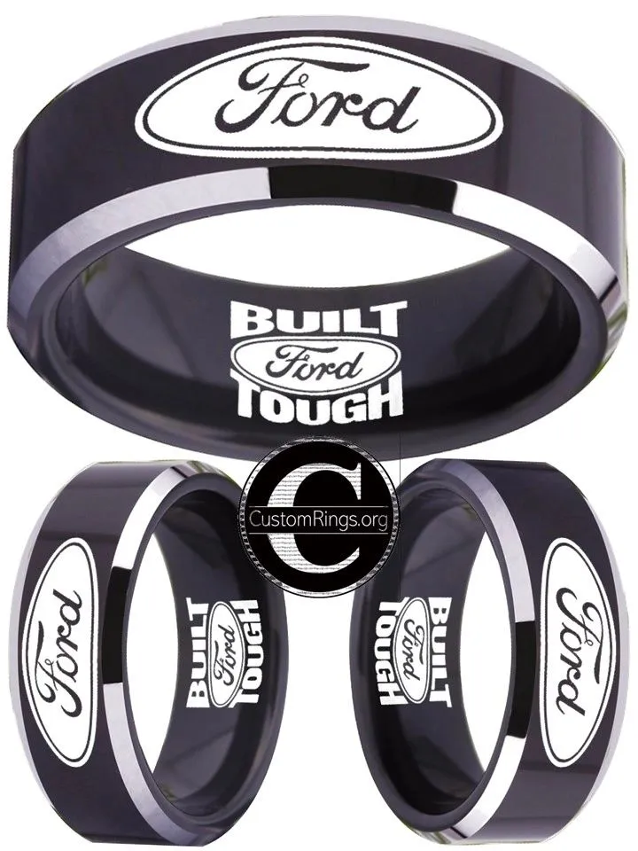 Ford Ring Ford Wedding Band 8mm Tungsten Black and Silver Ring Sizes 4 - 17