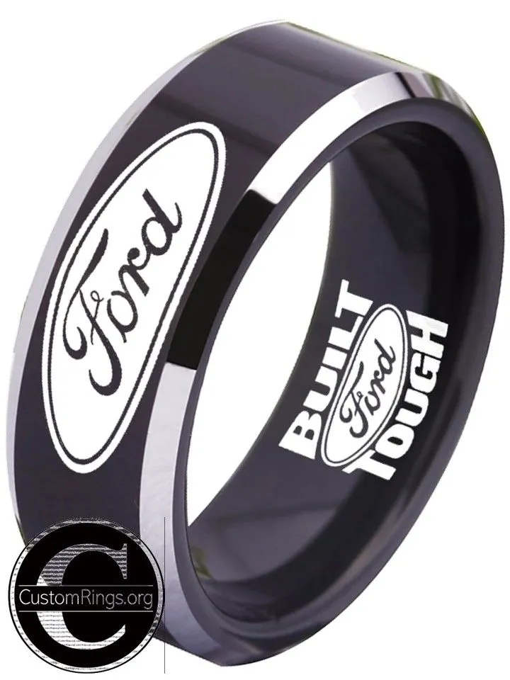 Ford Ring Ford Wedding Band 8mm Tungsten Black and Silver Ring Sizes 4 - 17
