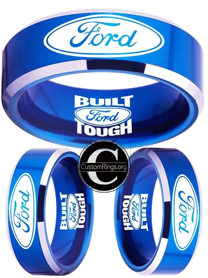 Ford Ring Ford Wedding Band 8mm Tungsten Blue and Silver Ring Sizes 4 - 17