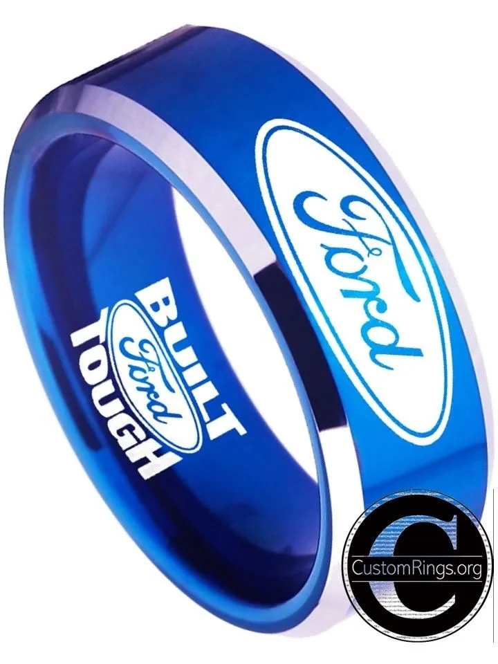 Ford Ring Ford Wedding Band 8mm Tungsten Blue and Silver Ring Sizes 4 - 17
