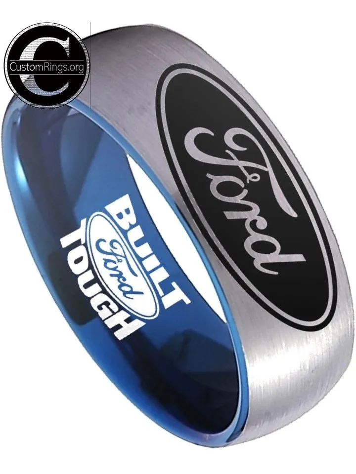 Ford Ring Ford Wedding Band 8mm Tungsten Silver and Blue Ring Sizes 6 - 13