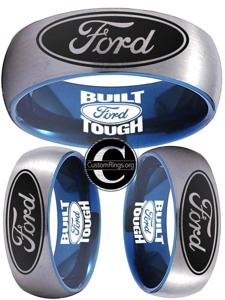 Ford Ring Ford Wedding Band 8mm Tungsten Silver and Blue Ring Sizes 6 - 13