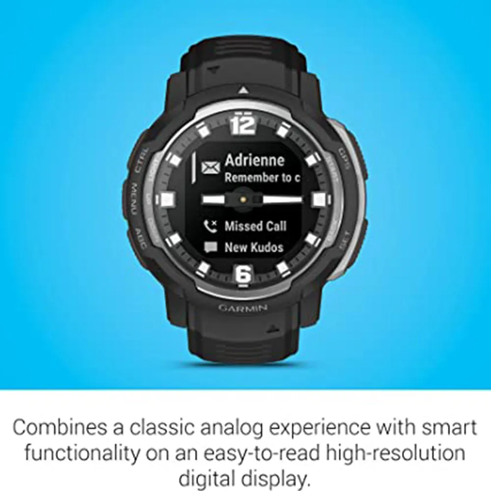 Garmin Instinct Crossover Black Standard Edition Analog Hands and Digital Display Rugged Hybrid Smartwatch - 010-02730-13