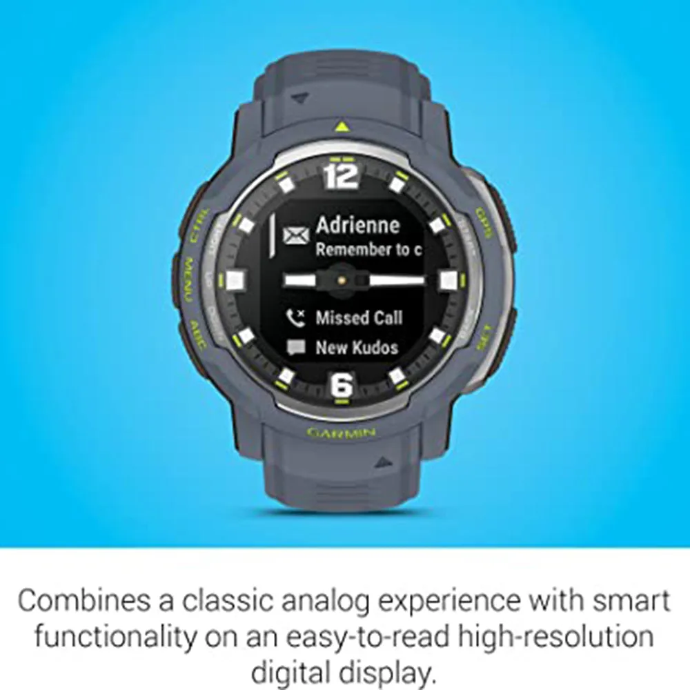Garmin Instinct Crossover Blue Granite Silicone Analog Hands and Digital Display Rugged Hybrid Smartwatch - 010-02730-14