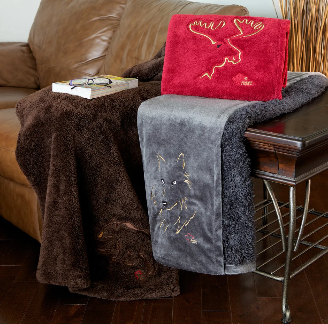 Graham Howard© "Moose" Embroidered Alpaca Throw - Firebrick Red