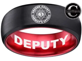 Greene County Sheriff's Office Deputy Logo Ring Black and Red Tungsten Band