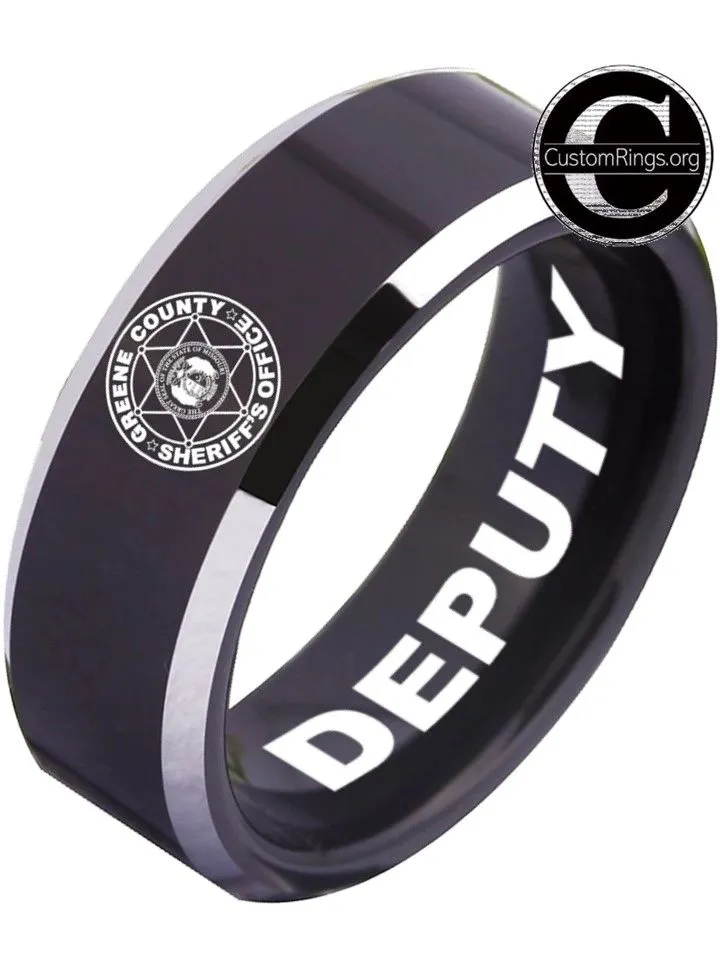 Greene County Sheriff's Office Deputy Logo Ring Black and Silver Tungsten Band