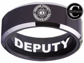 Greene County Sheriff's Office Deputy Logo Ring Black and Silver Tungsten Band
