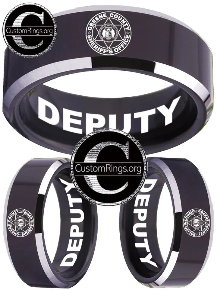 Greene County Sheriff's Office Deputy Logo Ring Black and Silver Tungsten Band