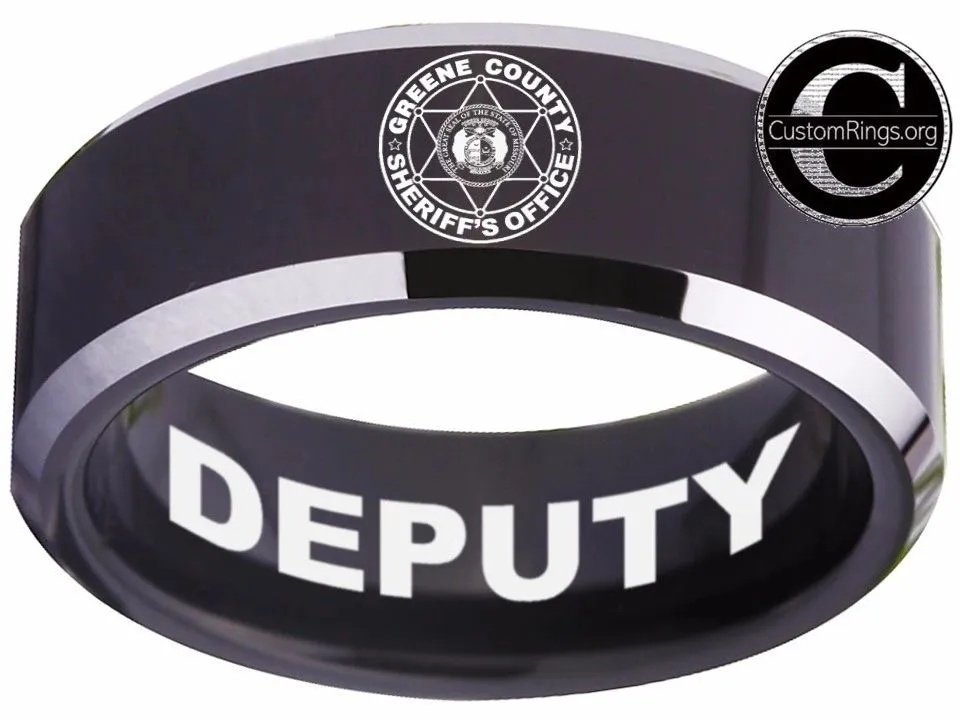 Greene County Sheriff's Office Deputy Logo Ring Black and Silver Tungsten Band