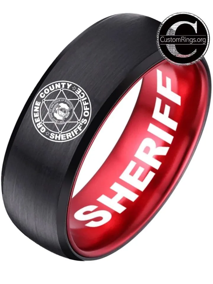 Greene County Sheriff's Office Logo Ring Black and Red Tungsten Band
