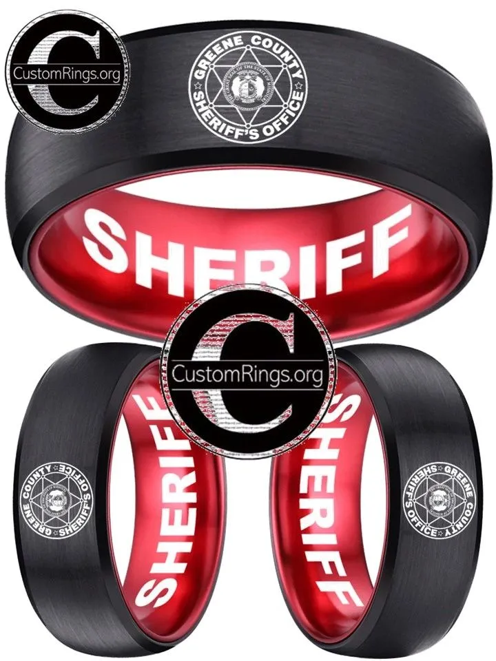 Greene County Sheriff's Office Logo Ring Black and Red Tungsten Band