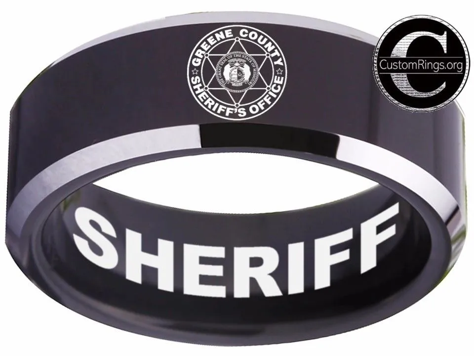Greene County Sheriff's Office Sheriff Logo Ring Black and Silver Tungsten Band