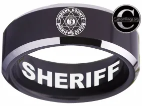 Greene County Sheriff's Office Sheriff Logo Ring Black and Silver Tungsten Band
