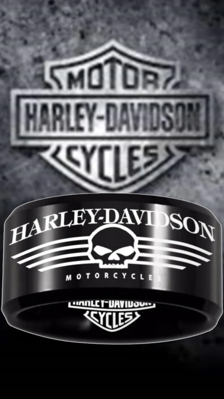 Harley Davidson Ring Men's Ring 12mm Black Wedding Ring #harleydavidson