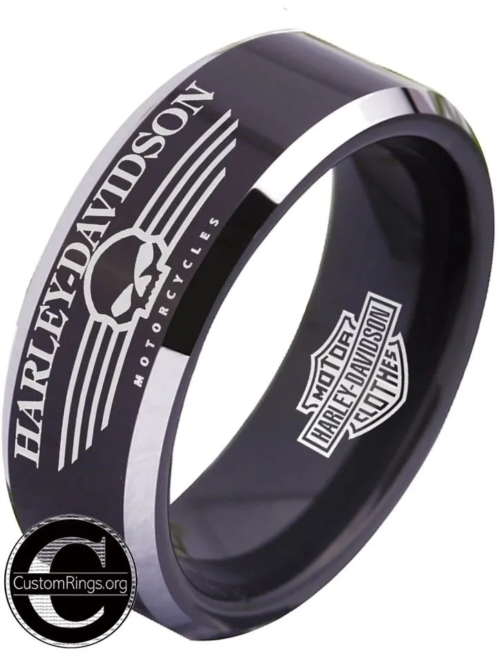 Harley Davidson Ring Men's Ring 8mm Black Tungsten Wedding Ring #harleydavidson