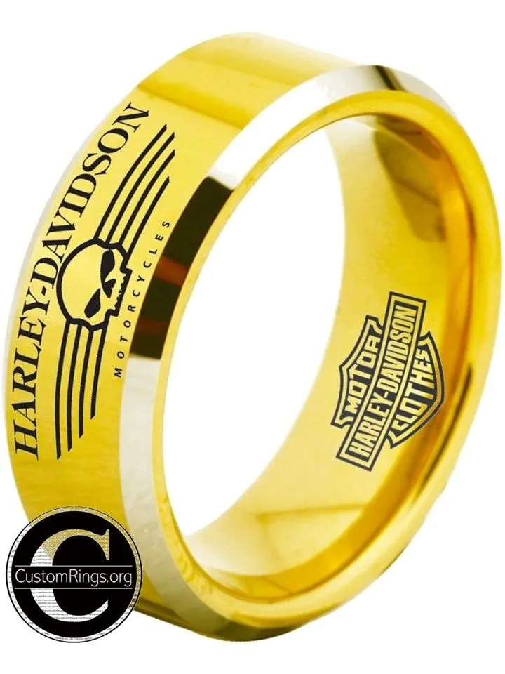 Harley Davidson Ring Men's Ring 8mm Gold Tungsten Wedding Ring #harleydavidson