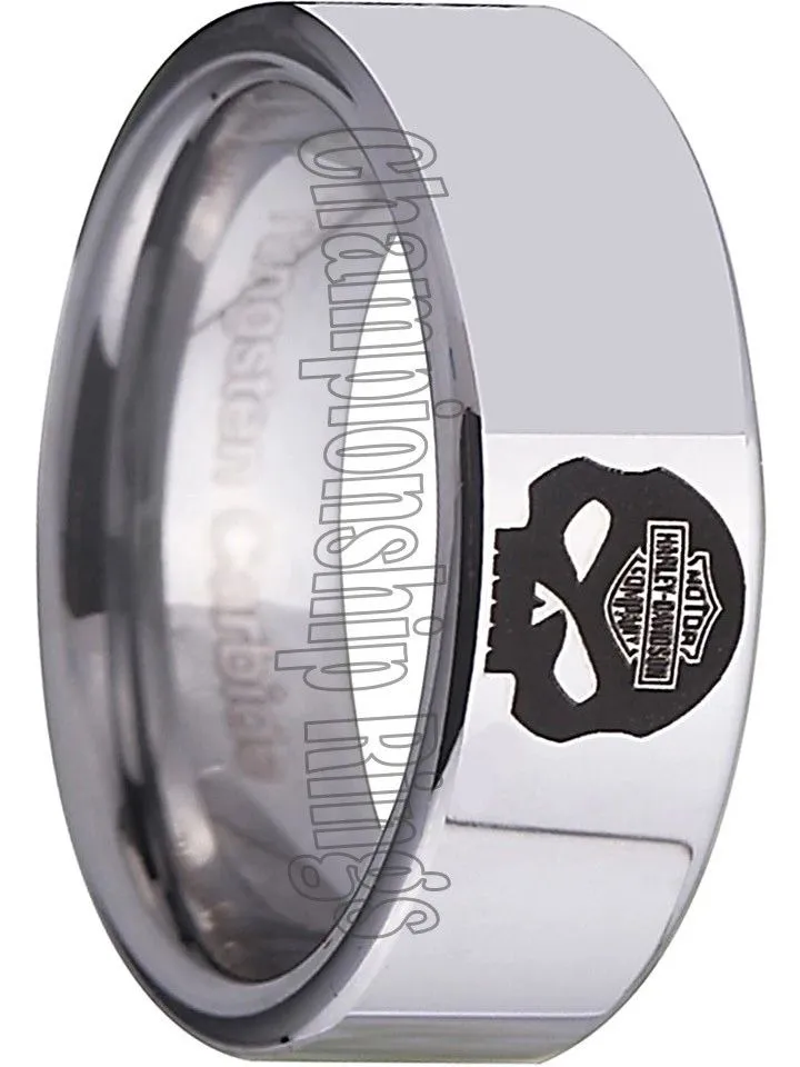 Harley Davidson Ring Men's Ring 8mm Silver Tungsten Wedding Ring #harleydavidson