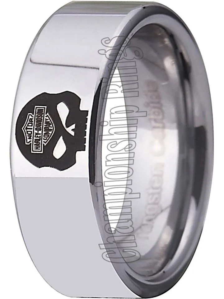 Harley Davidson Ring Men's Ring 8mm Silver Tungsten Wedding Ring #harleydavidson