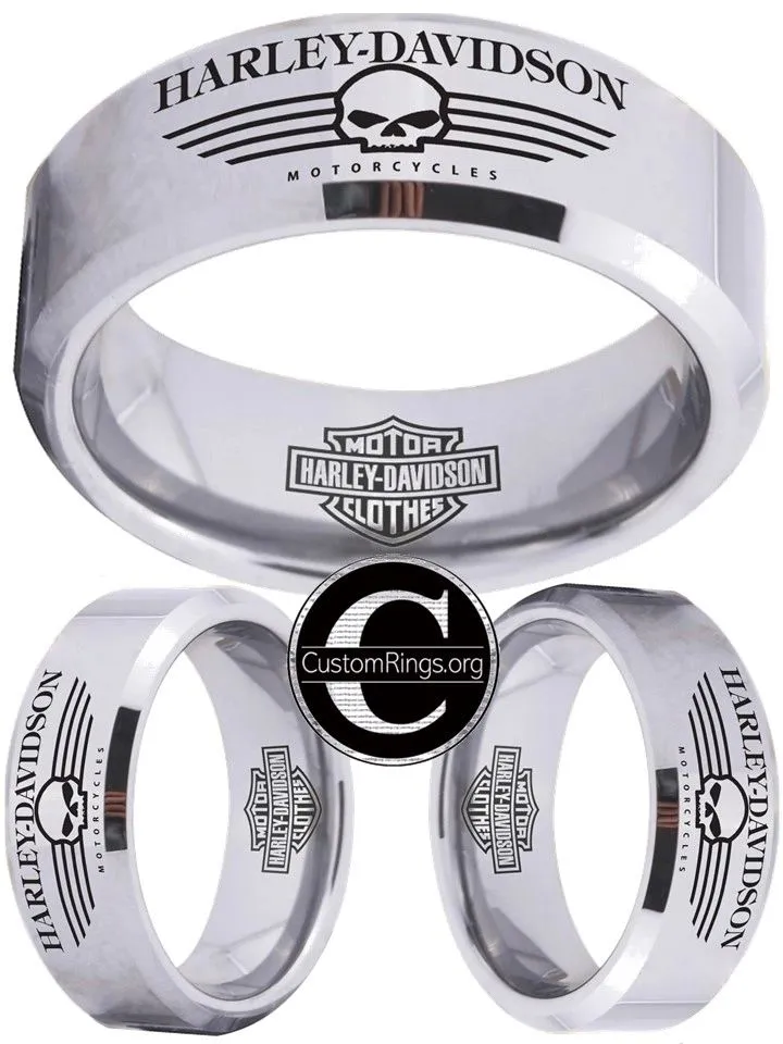 Harley Davidson Ring Men's Ring 8mm Silver Tungsten Wedding Ring #harleydavidson