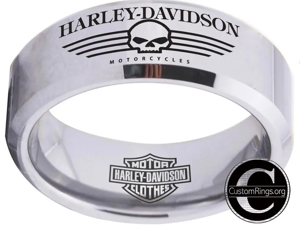 Harley Davidson Ring Men's Ring 8mm Silver Tungsten Wedding Ring #harleydavidson