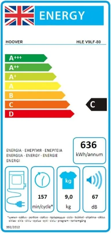 Hoover HLEV9LF 9Kg Vented Tumble Dryer in White Sensor NFC C Rated [Energy Class C]