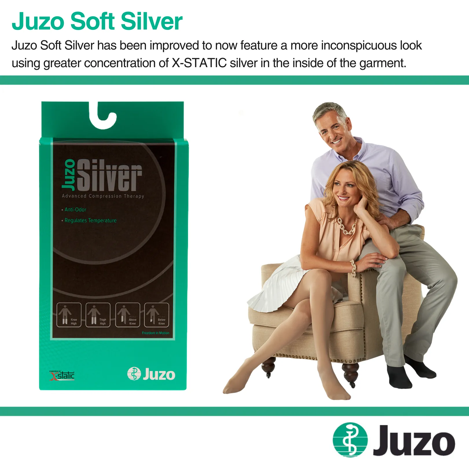 Juzo Soft Silver Compression Stockings, 30-40 mmHg, Knee High, Closed Toe