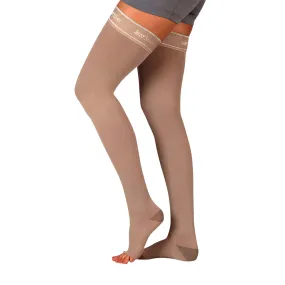 Juzo Soft Silver Compression Stockings, 30-40 mmHg, Microdot Silicone Band, Thigh High, Open Toe