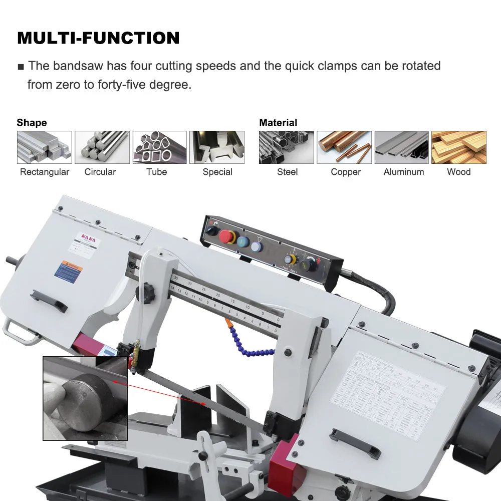KAKA Industrial BS-1018B, 10" horizontal bandsaw 220V-60HZ-1PH Metal Cutting Band Saw, Solid Design Metal Bandsaw, Horizontal Bandsaw, High Precision Metal Band Saw, Space Saver Band Saw