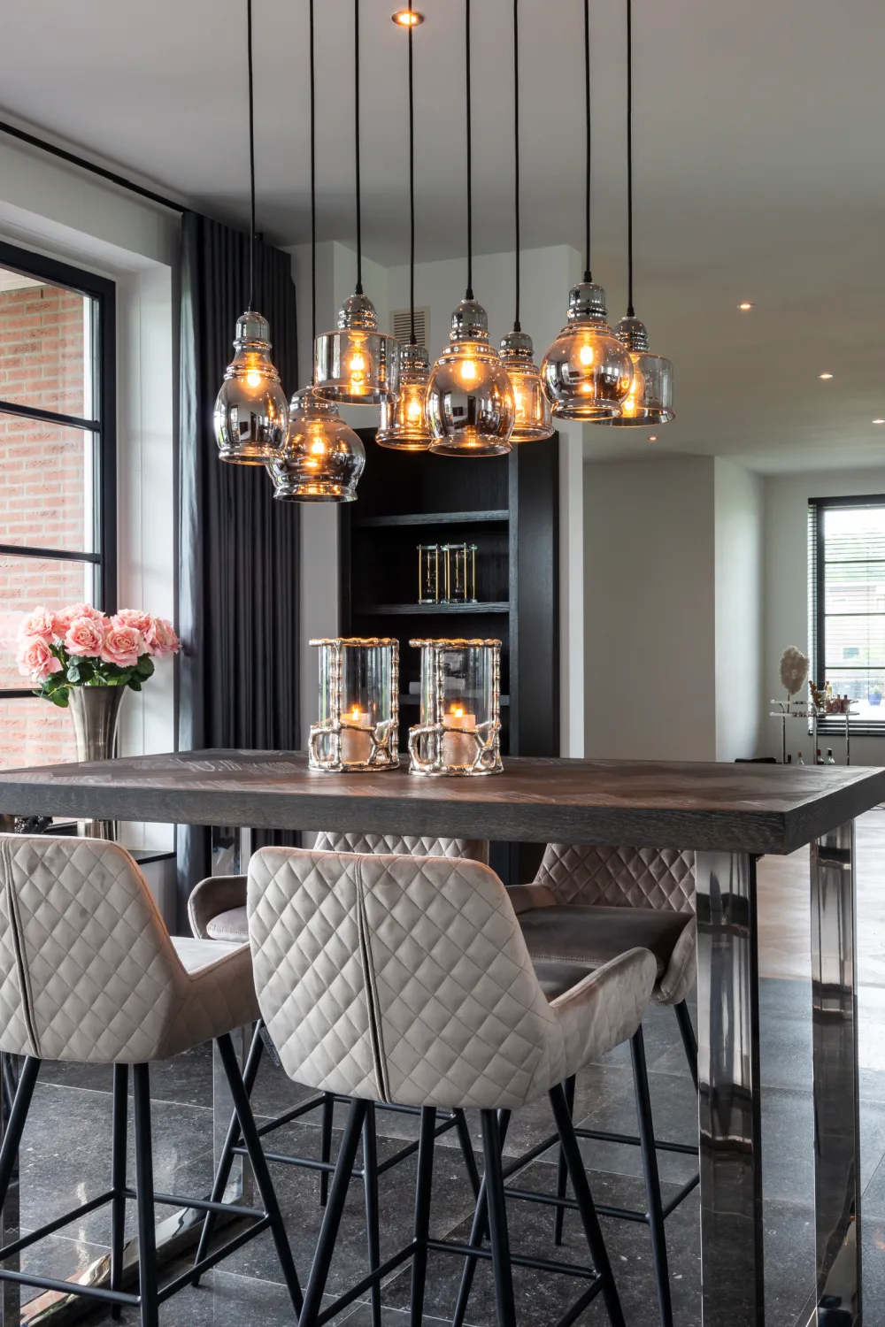 Khaki Velvet Rotatable Bar Stool | OROA Linsey