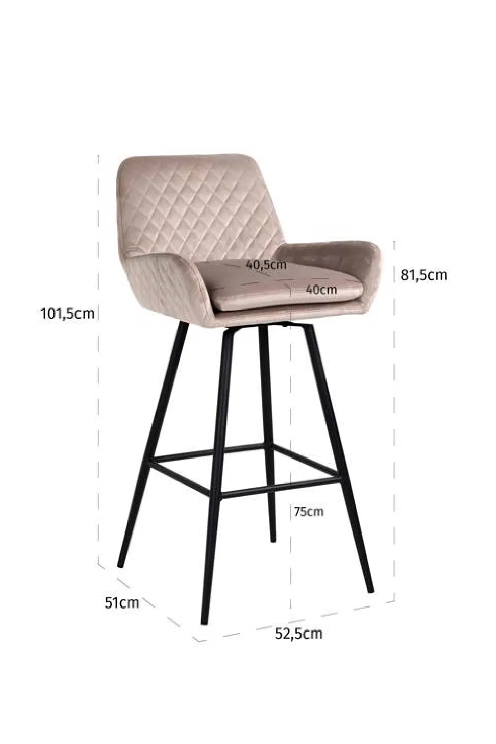 Khaki Velvet Rotatable Bar Stool | OROA Linsey