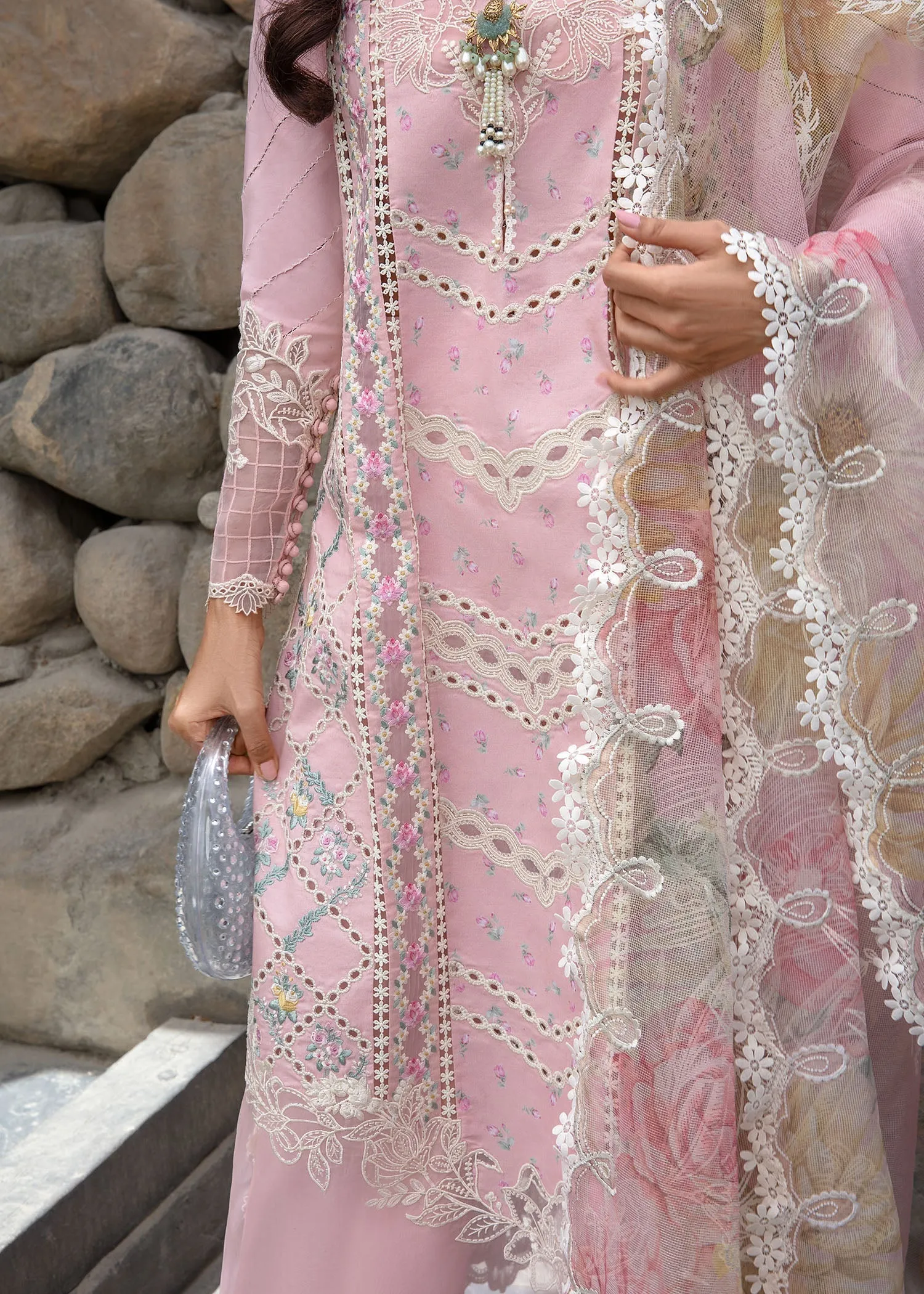 Lawn '24 - A Floral Mesh - Rose Pink