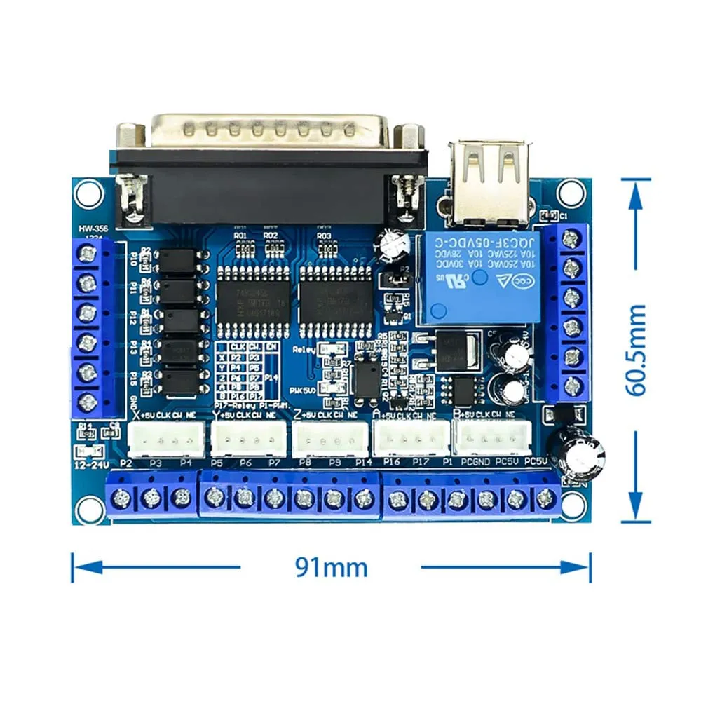 MACH3 Interface Board CNC 5 Axis with Optocoupler for Stepper Motor Driver with male to male USB Cable