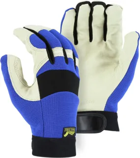 Majestic 2152 Bald Eagle Mechanics Glove with Pigskin Palm and Stretch Knit Back, Blue (One Dozen)