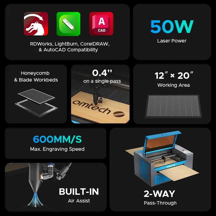 MF1220-50-50W CO2 Laser Engraver Cutting Machine with 12" x 20" Working Area