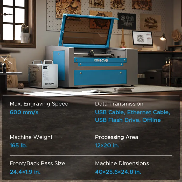 MF1220-50-50W CO2 Laser Engraver Cutting Machine with 12" x 20" Working Area