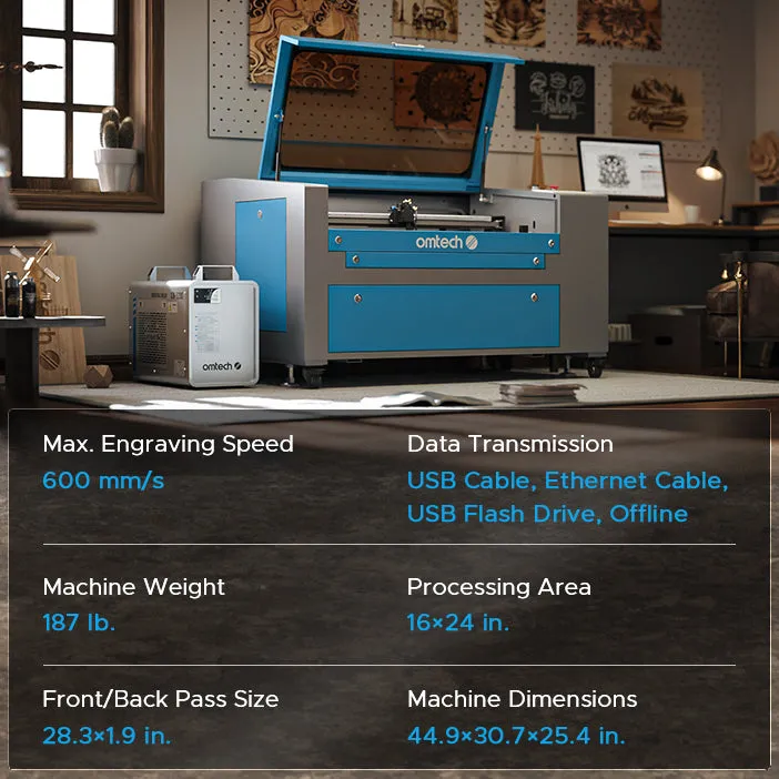 MF1624-60 - 60W CO2 Laser Engraver Cutting Machine with 16" x 24" Working Area