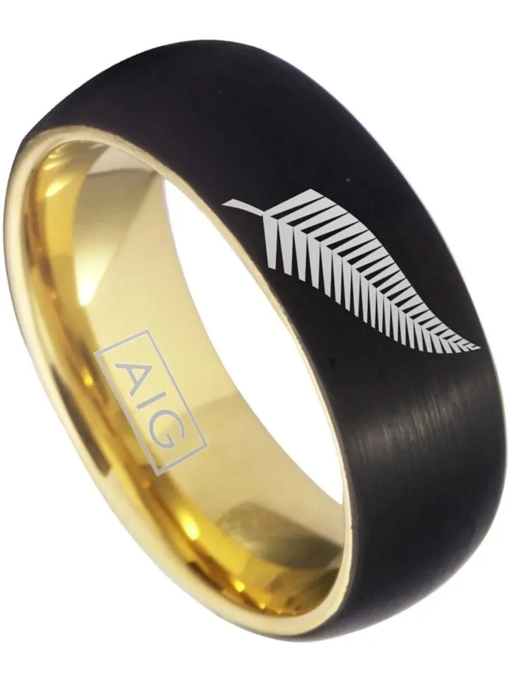 New Zealand All Blacks Ring Black & Gold Ring Tungsten Rugby #allblacks