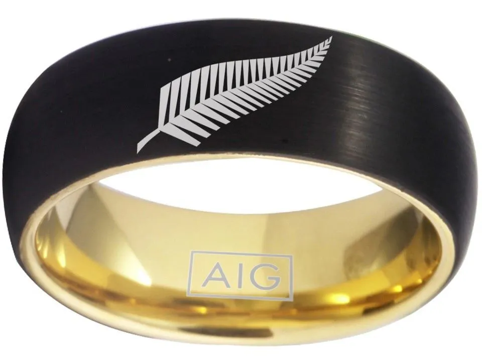 New Zealand All Blacks Ring Black & Gold Ring Tungsten Rugby #allblacks